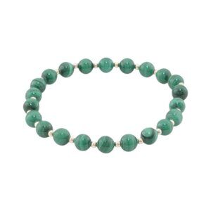 GEORG K Gold/Malachite Made In Usa 14kt Gold Malachite Bead Stretch Bracelet